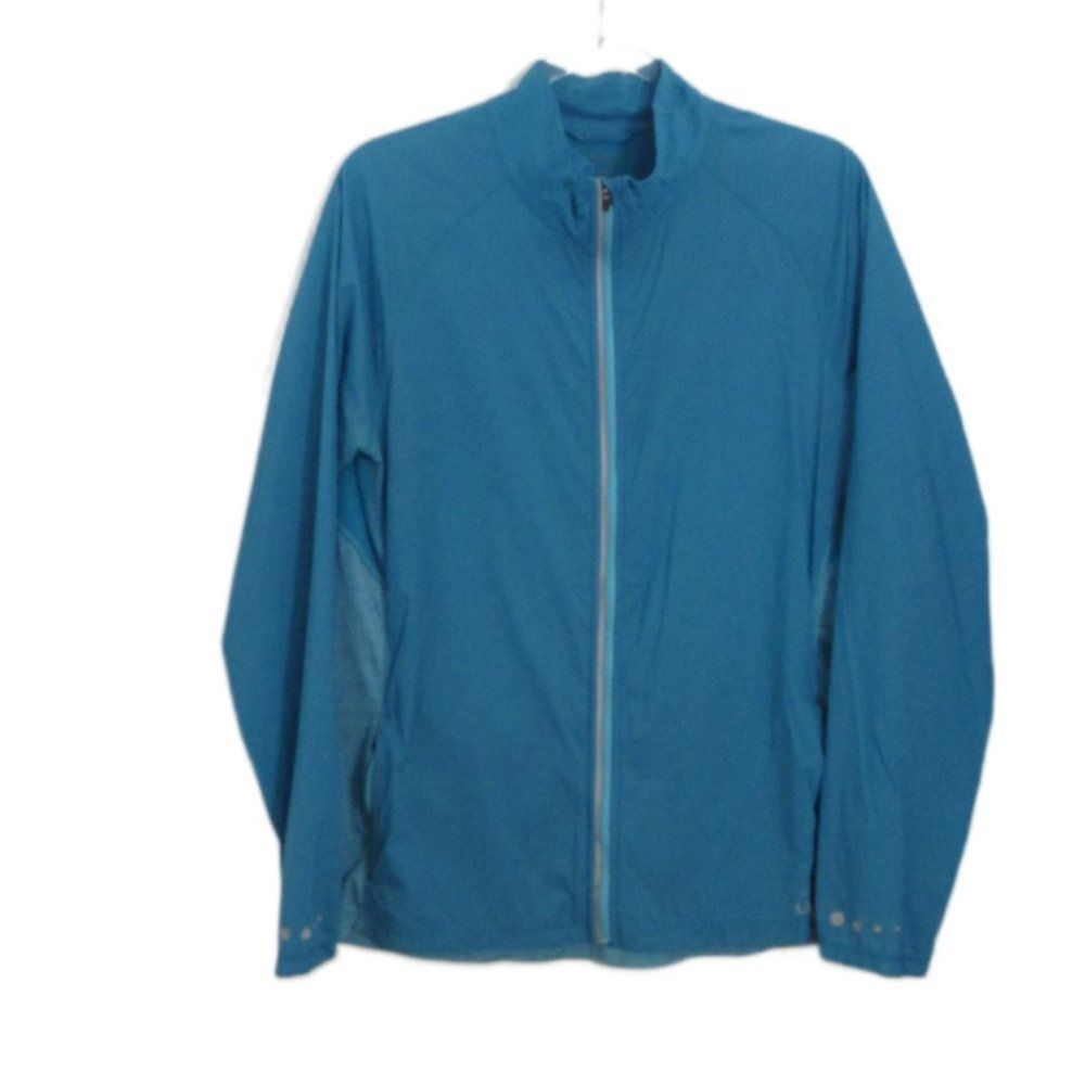 L L Bean Aqua Blue Thumb Hole Long Sleeve Reflective Accents Windbreaker Size L - Picture 1 of 14